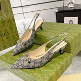 GG MID-HEELED SLINGBACK 4.5 CM IN PALE GRAY CANVAS